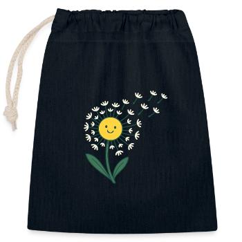 Smiling sun with rays of flowers - Closable cotton gift bag (25x30cm) - navy - Front