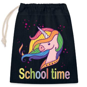 School Time, Einschulung - Verschließbarer Geschenkbeutel aus Baumwolle (25x30cm) - Navy - Vorne