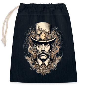 Steampunk Gentleman mit Uhren - Verschließbarer Geschenkbeutel aus Baumwolle (25x30cm) - Navy - Vorne