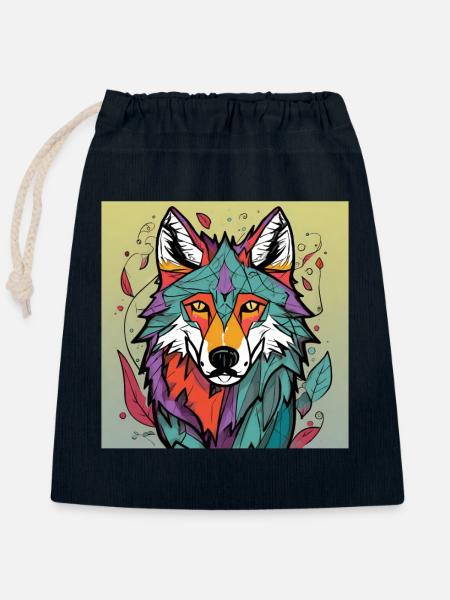 Geometrischer Wolfskopf Farbexplosion - Verschließbarer Geschenkbeutel aus Baumwolle (25x30cm) - Navy