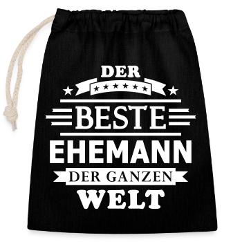 Bester Ehemann (Schriftzug) - Verschließbarer Geschenkbeutel aus Baumwolle (25x30cm) - Schwarz - Vorne