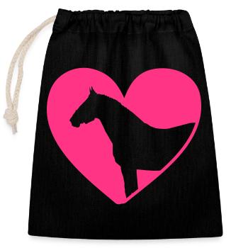 Amour du cheval - Sac cadeau en coton avec cordon (25 x 30 cm) - noir - Devant