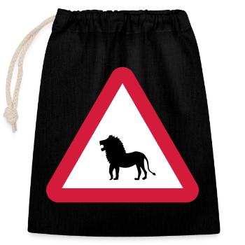 Caution Lion Warning - Closable cotton gift bag (25x30cm) - black - Front