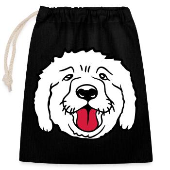 Dear dog sticks out his tongue happily - Closable cotton gift bag (25x30cm) - black - Front