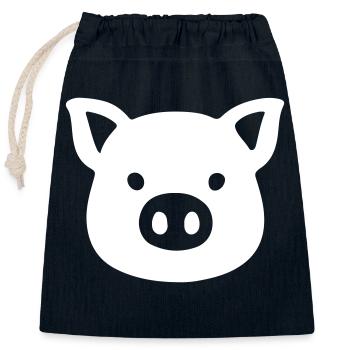 Tête de cochon truie - Sac cadeau en coton avec cordon (25 x 30 cm) - bleu marine - Devant