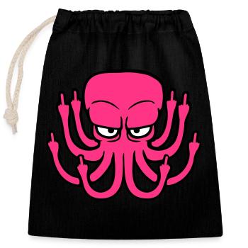 Oktopus Mittelfinger Beleidigung Fuck You Off böse - Verschließbarer Geschenkbeutel aus Baumwolle (25x30cm) - Schwarz - Vorne