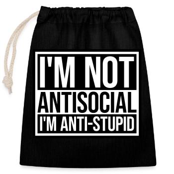not antisocial anti stupid - Closable cotton gift bag (25x30cm) - black - Front