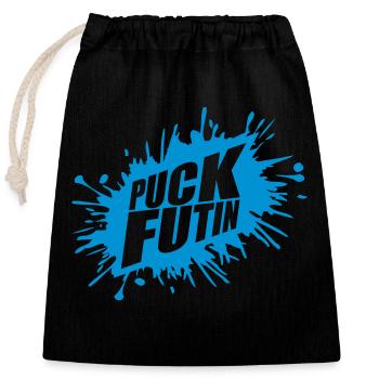 puck futin logo design - Closable cotton gift bag (25x30cm) - black - Front
