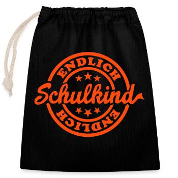 Finally schoolchild (stamp) - Closable cotton gift bag (25x30cm) - black - Front