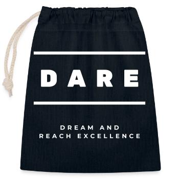 DARE - Dream And Reach Excellence - Sac cadeau en coton avec cordon (25 x 30 cm) - bleu marine - Devant