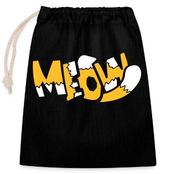 Meow Cat Bande dessinée Texte Meow Citation de dessin animé drôle - Sac cadeau en coton avec cordon (25 x 30 cm) - noir - Devant