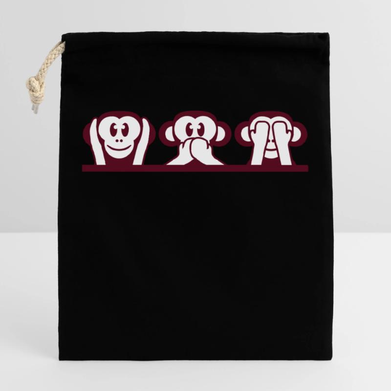 3 Wise Monkeys Hear Nothing Say See Monkey Fun Closable cotton gift bag (25x30cm)