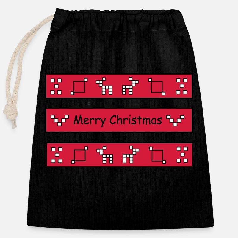 Motif de Noël nordique - Sac cadeau en coton avec cordon (25 x 30 cm) - noir