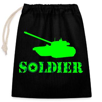 Soldat de char - Sac cadeau en coton avec cordon (25 x 30 cm) - noir - Devant