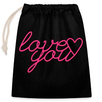 Love You font with heart - Closable cotton gift bag (25x30cm) - black - Front