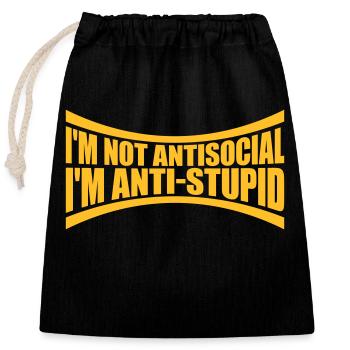 not antisocial anti stupid - Closable cotton gift bag (25x30cm) - black - Front