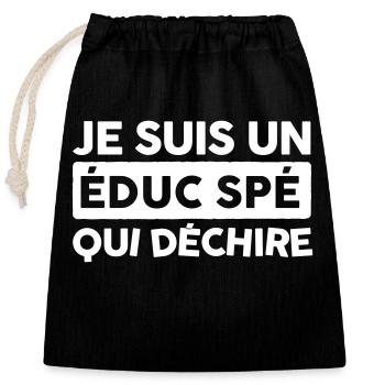 Éducateur spécialisé homme humour - Sac cadeau en coton avec cordon (25 x 30 cm) - noir - Devant
