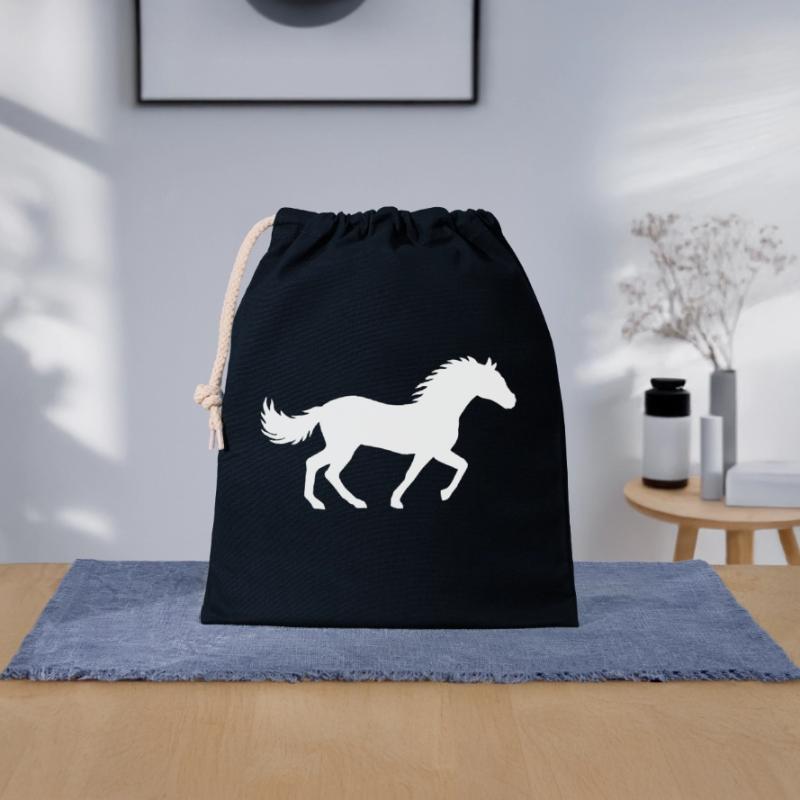 Conception de silhouette de cheval de course Sac cadeau en coton avec cordon (25 x 30 cm)