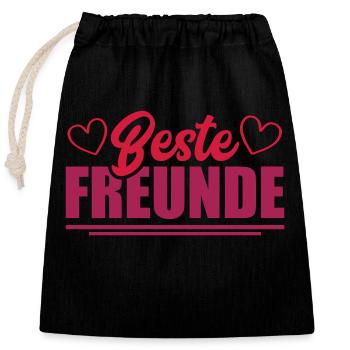 beste freunde - Verschließbarer Geschenkbeutel aus Baumwolle (25x30cm) - Schwarz - Vorne