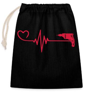 Drill Pulse Heart Love - Closable cotton gift bag (25x30cm) - black - Front