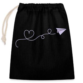 Coeur d’avion en papier - Sac cadeau en coton avec cordon (25 x 30 cm) - noir - Devant