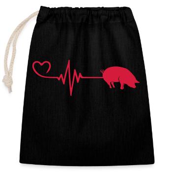 Pig Animal Pulse Heartbeat Love - Closable cotton gift bag (25x30cm) - black - Front