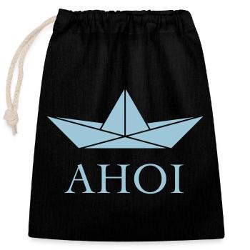 Ahoi (Paper Ship / Seaman / Greeting / Skyblue) - Closable cotton gift bag (25x30cm) - black - Front