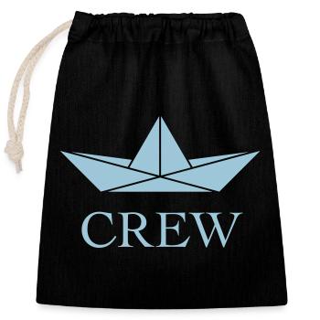 Crew (Schiffscrew / Papierschiffchen / Skyblue) - Verschließbarer Geschenkbeutel aus Baumwolle (25x30cm) - Schwarz - Vorne