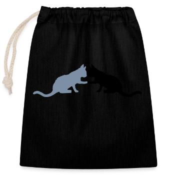 2 süße Katzen Silhouette - Verschließbarer Geschenkbeutel aus Baumwolle (25x30cm) - Schwarz - Vorne
