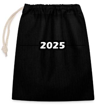 2025 year - Closable cotton gift bag (25x30cm) - black - Front