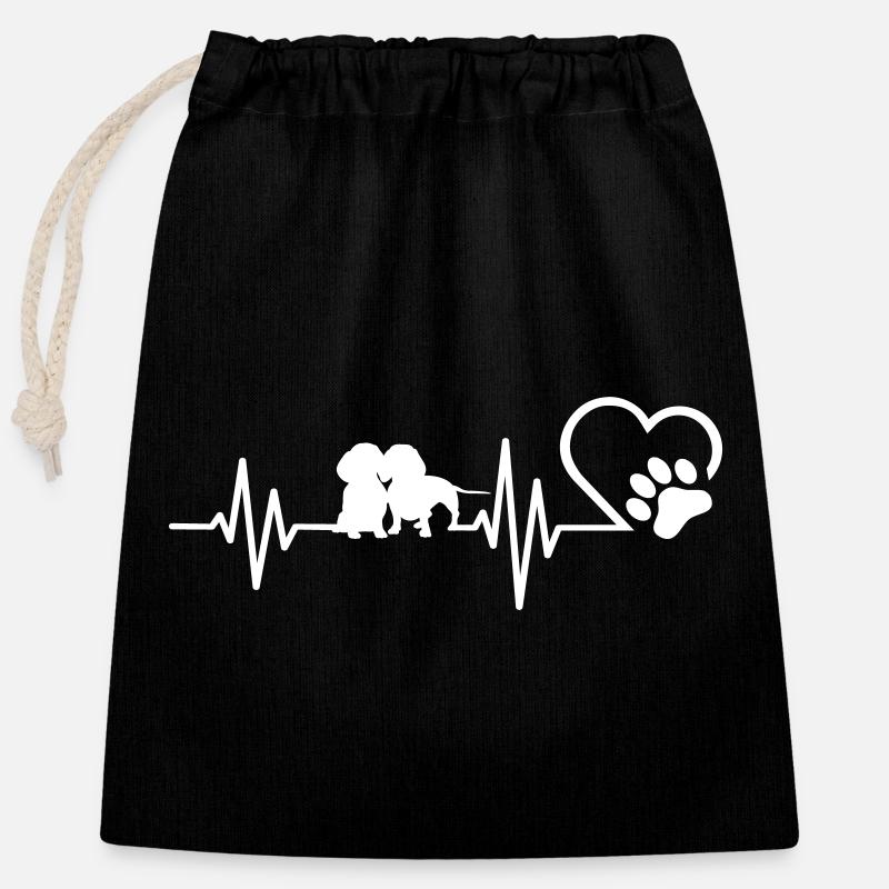 Two dachshund heartbeat - Closable cotton gift bag (25x30cm) - black