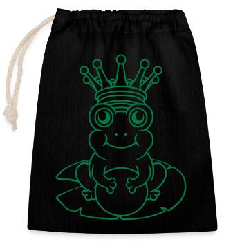 Comic Frog King sits water lily - Closable cotton gift bag (25x30cm) - black - Front