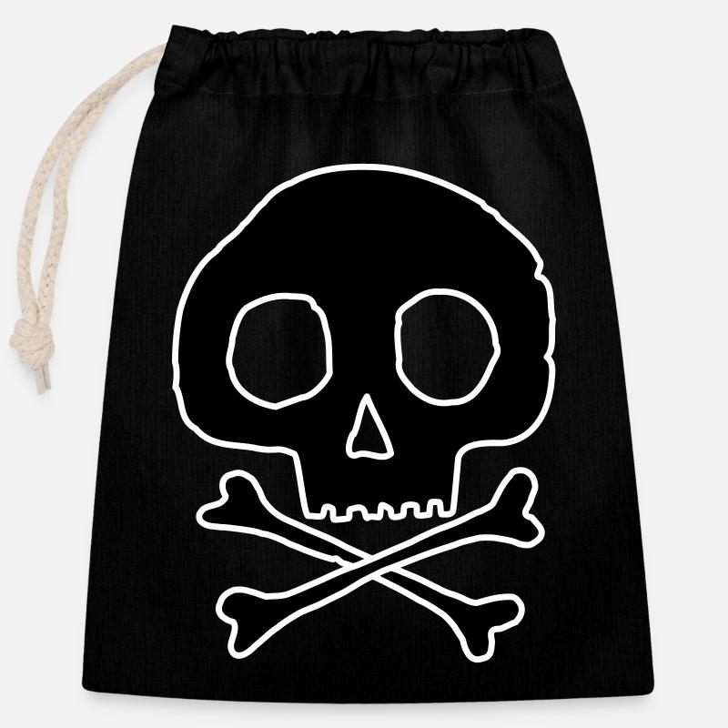 Skull and bones - Closable cotton gift bag (25x30cm) - black