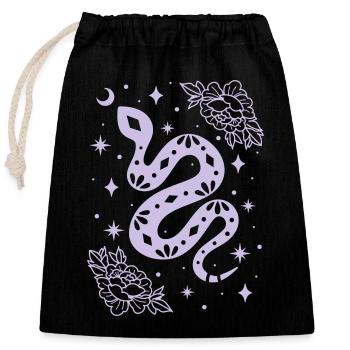 Snake and Peonies amongst the stars and moon - Closable cotton gift bag (25x30cm) - black - Front