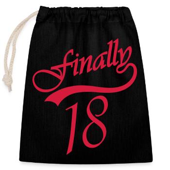 Birthday Finally 18 - Closable cotton gift bag (25x30cm) - black - Front