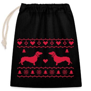 X-Mas Dackel - Closable cotton gift bag (25x30cm) - black - Front