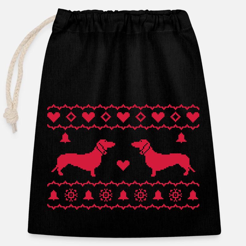 X-Mas Dackel - Closable cotton gift bag (25x30cm) - black