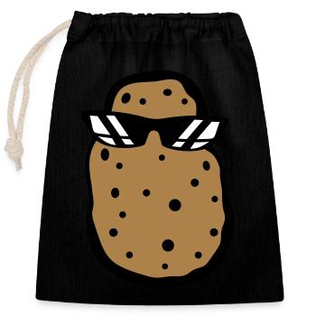 sunglasses cool guy eating potato delicious cook - Closable cotton gift bag (25x30cm) - black - Front