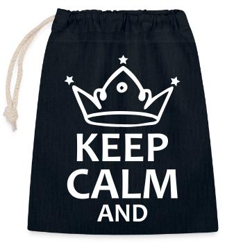 keep calm and - Closable cotton gift bag (25x30cm) - navy - Front