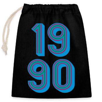 1990 Year of birth | Colors changeable - Closable cotton gift bag (25x30cm) - black - Front