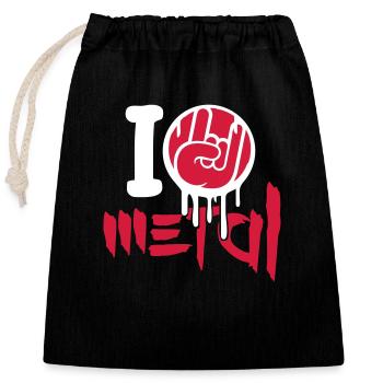 J’aime Heavy Metal Hard Rock Musique Main Geste Coeur - Sac cadeau en coton avec cordon (25 x 30 cm) - noir - Devant