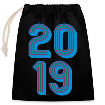2019 Year of birth | Colors changeable - Closable cotton gift bag (25x30cm) - black - Front