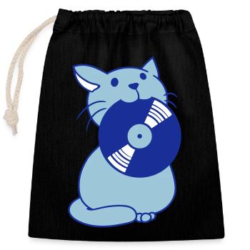 Mignon DJ chat disque vinyle dans la bouche musique de fête - Sac cadeau en coton avec cordon (25 x 30 cm) - noir - Devant