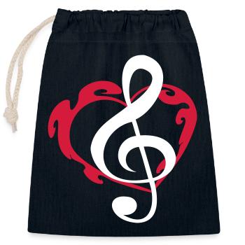 J’aime la musique Amour clef note feu coeur - Sac cadeau en coton avec cordon (25 x 30 cm) - bleu marine - Devant