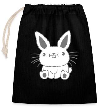 Sitzender kleiner kawaii Hase - Verschließbarer Geschenkbeutel aus Baumwolle (25x30cm) - Schwarz - Vorne