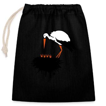 Storch und sein Nest mit Nachwuchs Graffiti - Verschließbarer Geschenkbeutel aus Baumwolle (25x30cm) - Schwarz - Vorne