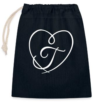 Lettre T Calligraphie Coeur - Sac cadeau en coton avec cordon (25 x 30 cm) - bleu marine - Devant