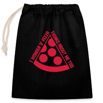 pizza thinks about me - Closable cotton gift bag (25x30cm) - black - Front