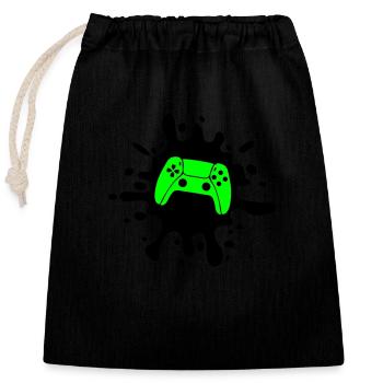 gamer gamepad klecks - Verschließbarer Geschenkbeutel aus Baumwolle (25x30cm) - Schwarz - Vorne