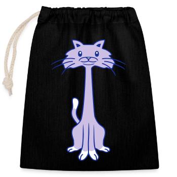 Funny Long Neck Cat Looking Cheerful Smiling - Closable cotton gift bag (25x30cm) - black - Front